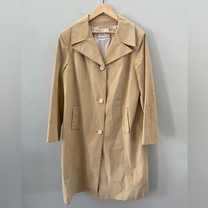 Western Vintage Suede Khaki Button Down Desert Sand Tan Fold Pocket Trench Coat
